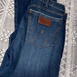 Wrangler Dark Blue Jeans with Tan Stitching